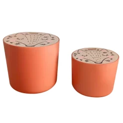 Lots de 2 poufs de rangement gigognes enfant bois (H31 et 24 cm) Renardeau Terracotta