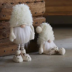 Lutin de Noël debout (H60 cm) Gaston mignon Blanc crème