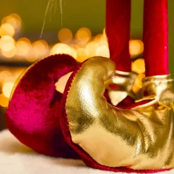 Lutin de Noël debout (H39 cm) Arlequin Bordeaux et doré