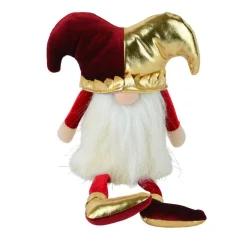 Lutin de Noël jambes souples (H39 cm) Arlequin Bordeaux et doré
