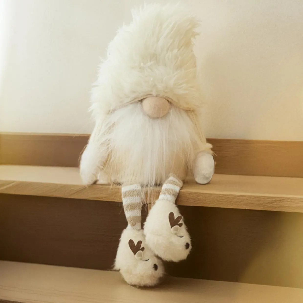 Lutin de Noël jambes souples (H48 cm) Gaston mignon Blanc crème