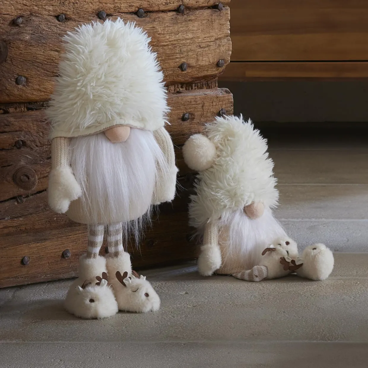 Lutin de Noël jambes souples (H48 cm) Gaston mignon Blanc crème