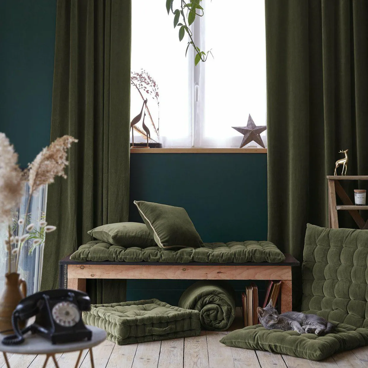 Matelas de sol velours de coton (60 x 120 cm) Victor Vert thym