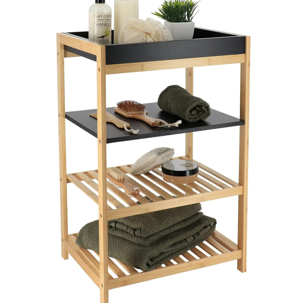 Meuble de rangement bambou 4 étagères (H70 cm) Harmonie Noir