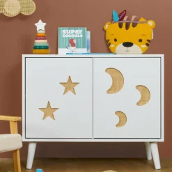 Meuble de rangement enfant bois 2 portes (H65 cm) Stars Blanc