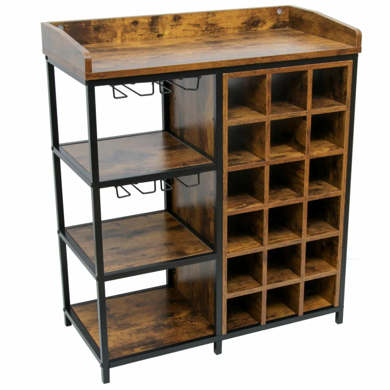 Meuble range-bouteilles industriel 18 emplacements et porte-verres (H82 cm) Paul Marron