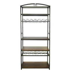 Meuble range-bouteilles industriel 12 emplacements et porte-verres (H180 cm) Pablo Marron