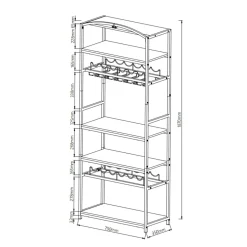 Meuble range-bouteilles industriel 12 emplacements et porte-verres (H180 cm) Pablo Marron