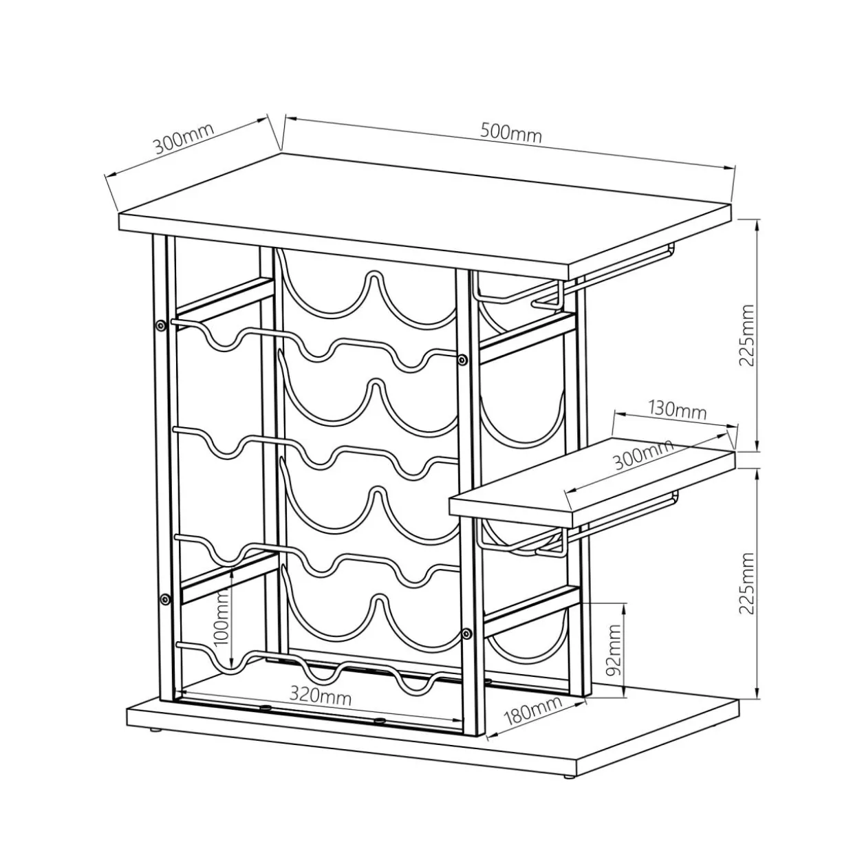 Meuble range-bouteilles industriel 12 emplacements et porte-verres (H50 cm) Arthur Noir