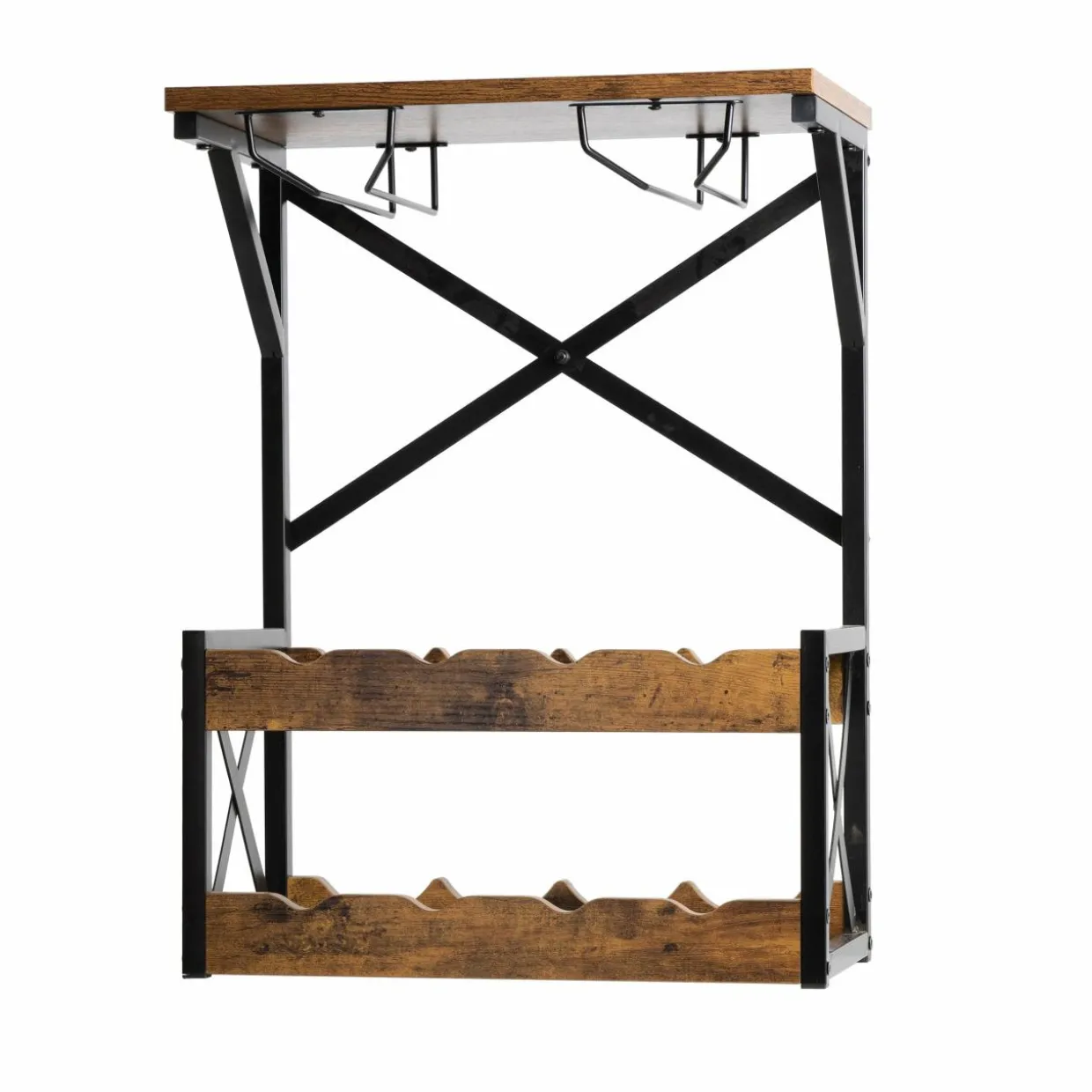 Meuble range-bouteilles industriel 8 emplacements et porte-verres (H56 cm) Tiago Noir