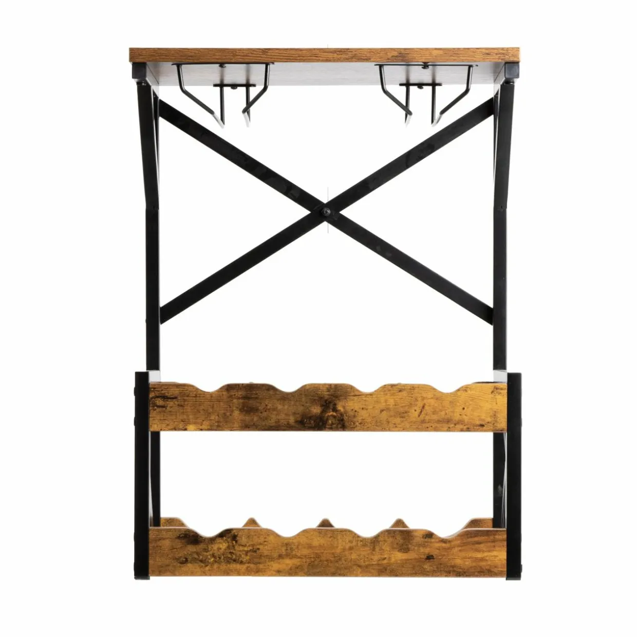 Meuble range-bouteilles industriel 8 emplacements et porte-verres (H56 cm) Tiago Noir