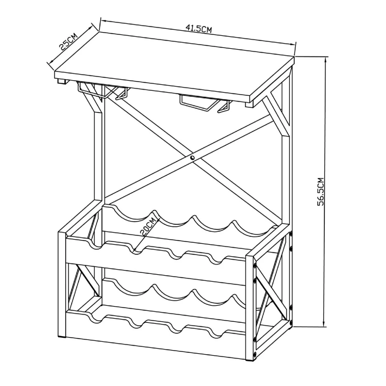 Meuble range-bouteilles industriel 8 emplacements et porte-verres (H56 cm) Tiago Noir