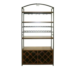 Meuble range-bouteilles industriel 32 emplacements et porte-verres (H180 cm) Marceau Marron