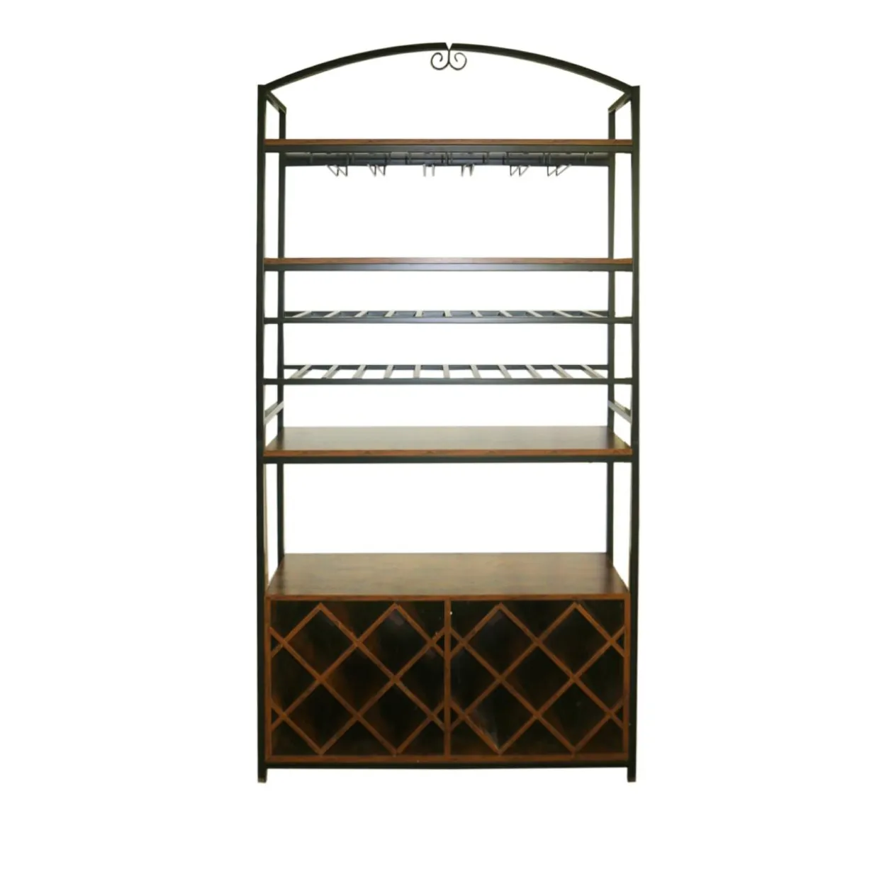 Meuble range-bouteilles industriel 32 emplacements et porte-verres (H180 cm) Marceau Marron