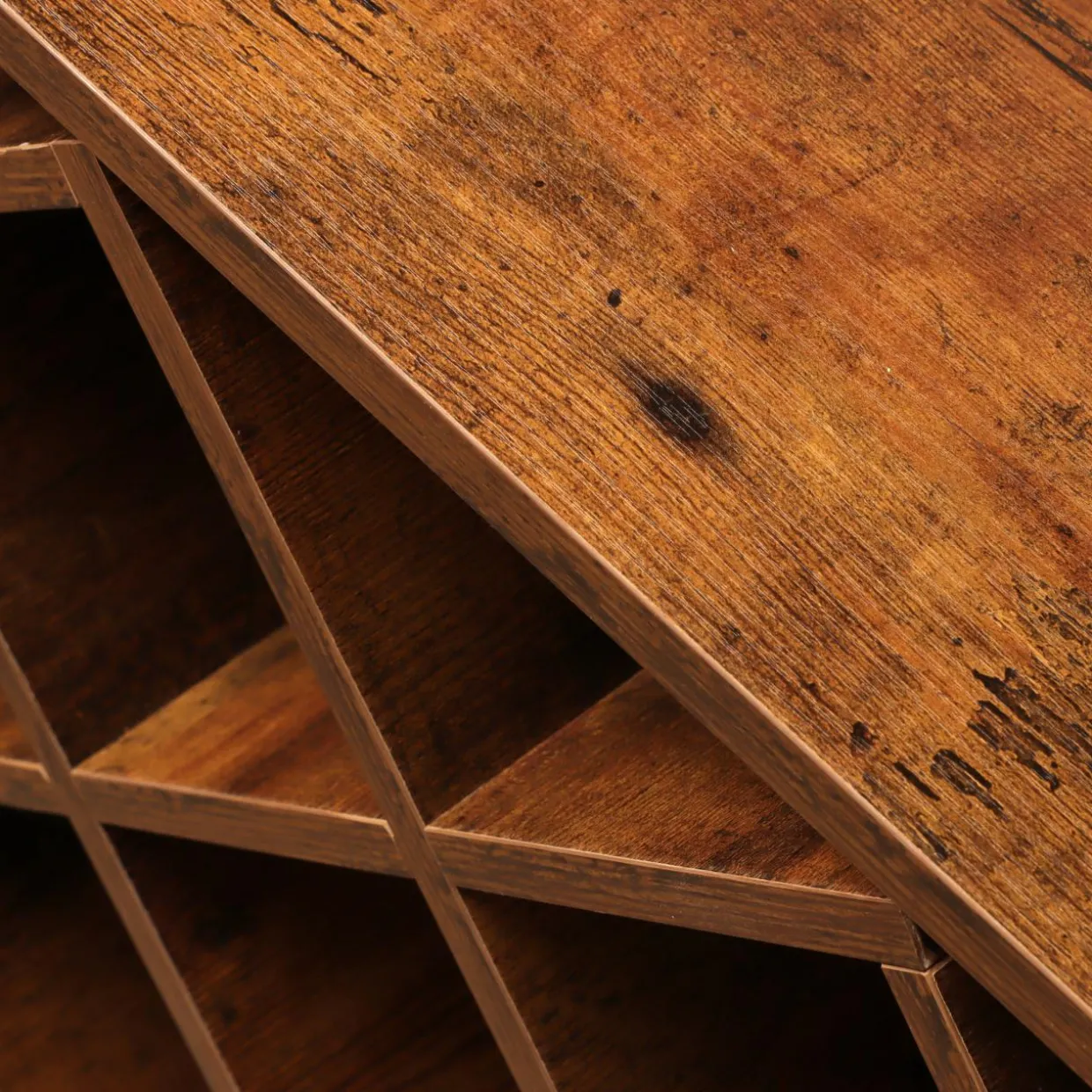 Meuble range-bouteilles industriel 32 emplacements et porte-verres (H180 cm) Marceau Marron