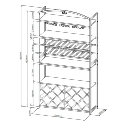 Meuble range-bouteilles industriel 32 emplacements et porte-verres (H180 cm) Marceau Marron