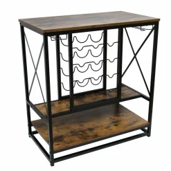 Meuble range-bouteilles industriel 12 emplacements et porte-verres (H86 cm) Louis Marron