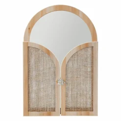 Miroir mural en bois (H45 cm) Porte battante Naturel