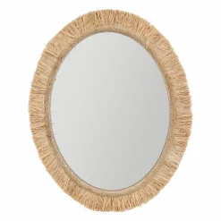Miroir mural en fibres naturelles (H50 cm) Ovale Bohème Beige