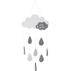 Mobile bébé bois et coton (H57.5 cm) Nuage Gris