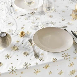 Nappe de Noël rectangulaire anti tache (140 x 240 cm) Astrelia Blanc et doré