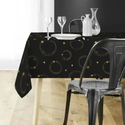 Nappe de Noël rectangulaire (150 x 240 cm) Star Noir et Or