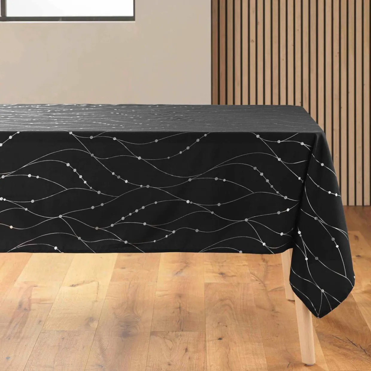 Nappe de Noël rectangulaire (140 x 240 cm) Astrelia Noir et argent