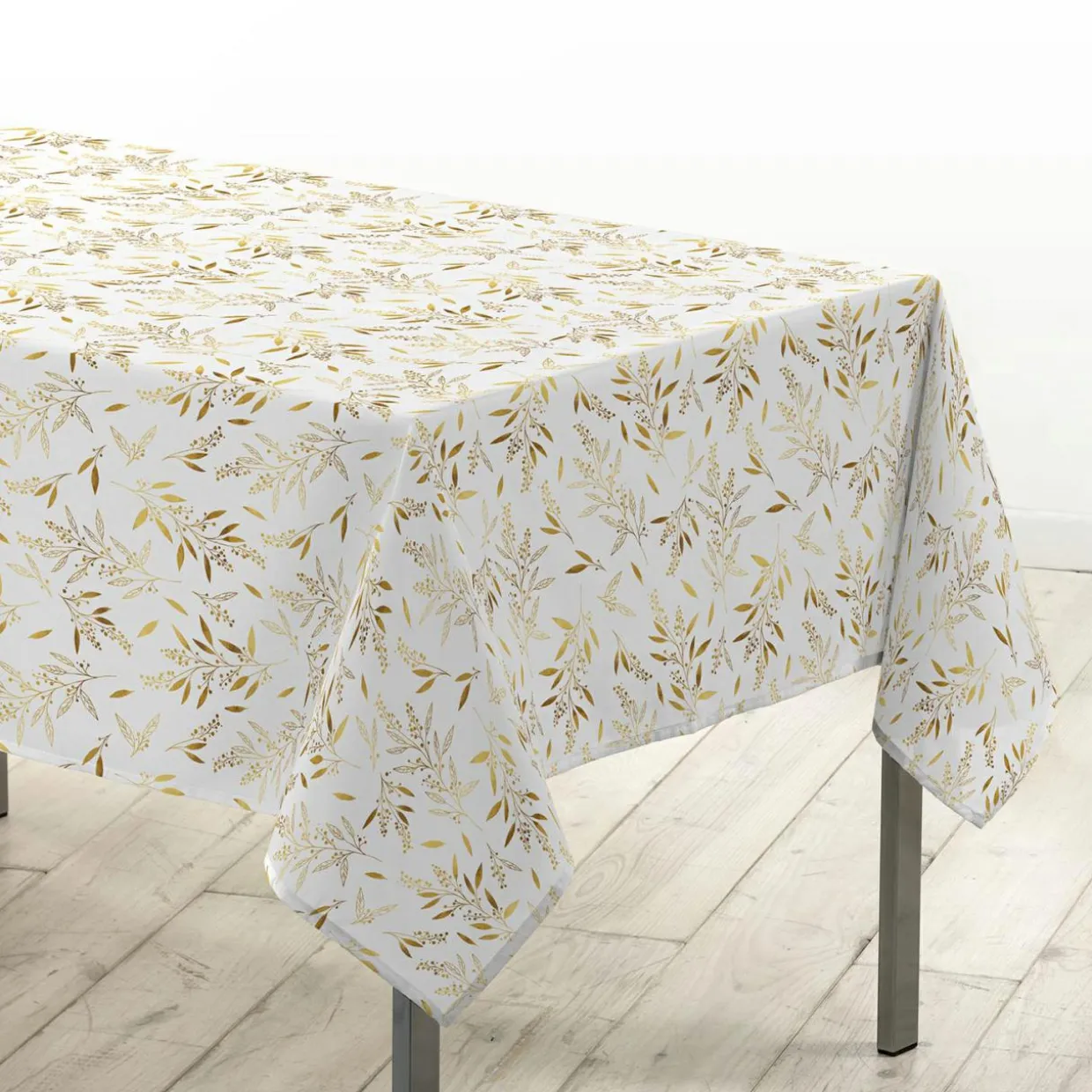 Nappe de Noël rectangulaire (140 x 240 cm) Naelle Blanc et doré