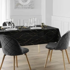 Nappe de Noël rectangulaire anti tache (140 x 240 cm) Firmament Noir et doré