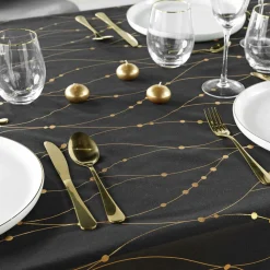 Nappe de Noël rectangulaire anti tache (140 x 240 cm) Firmament Noir et doré