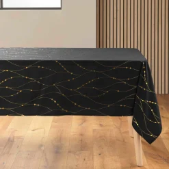 Nappe de Noël rectangulaire anti tache (140 x 240 cm) Firmament Noir et doré