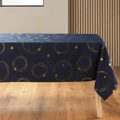 Nappe de Noël rectangulaire anti tache (150 x 240 cm) Star Bleu marine et doré