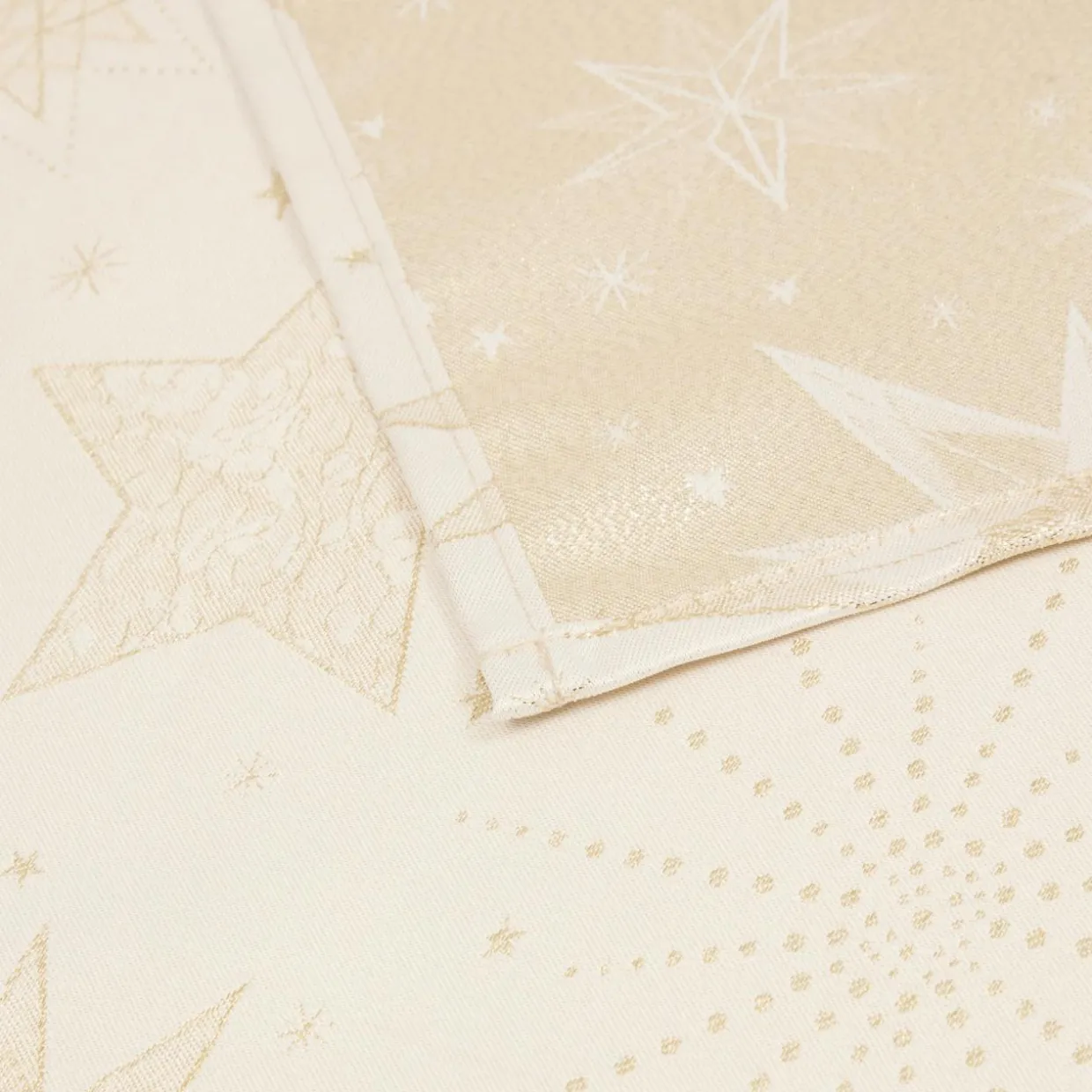 Nappe de Noël rectangulaire (140 x 240 cm) Nuit étoilée Beige et doré
