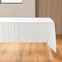 Nappe de Noël rectangulaire anti tache (140 x 240 cm) Louxor Blanc et doré