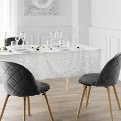 Nappe de Noël rectangulaire anti tache (140 x 240 cm) Mikado Blanc et doré