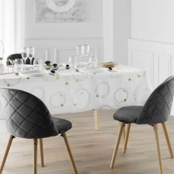 Nappe de Noël rectangulaire anti tache (150 x 240 cm) Star Blanc et doré