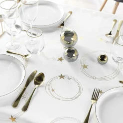Nappe de Noël rectangulaire anti tache (150 x 240 cm) Star Blanc et doré