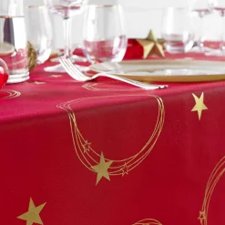 Nappe de Noël rectangulaire anti tache (150 x 300 cm) Star Rouge et doré