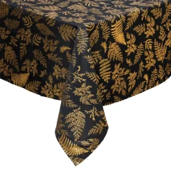 Nappe de Noël rectangulaire anti tache (140 x 240 cm) Feuillage Noir et doré