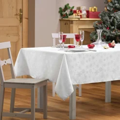 Nappe de Noël rectangulaire (140 x 240 cm) Flocon d'hiver Blanc