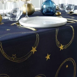 Nappe de Noël rectangulaire anti tache (150 x 300 cm) Star Bleu marine et doré