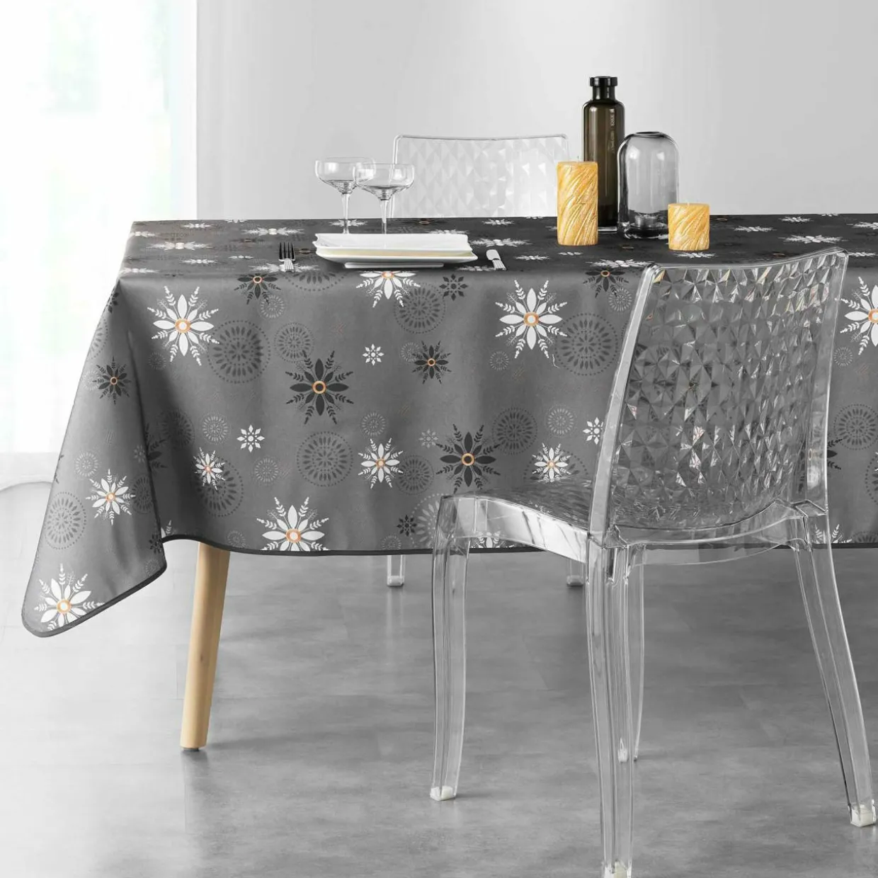 Nappe de Noël rectangulaire (150 x 240 cm) Enchanté Anthracite