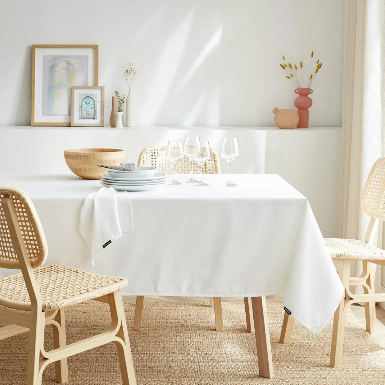 Nappe rectangulaire anti tache (140 x 250 cm) Elise Blanche