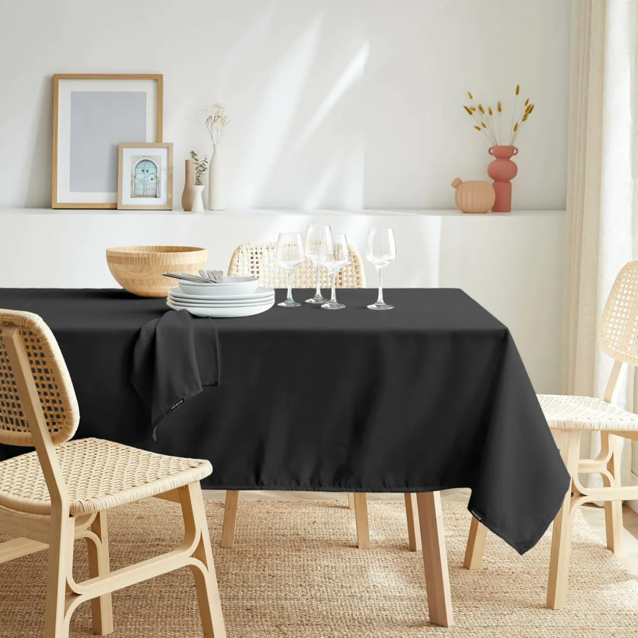 Nappe rectangulaire anti tache (140 x 250 cm) Elise Noire