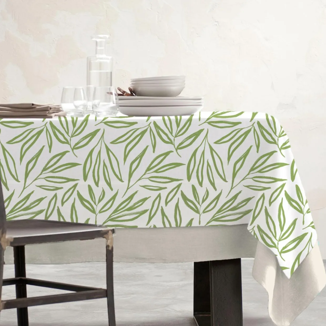 Nappe rectangulaire coton enduit (150 x 250 cm) Galice Vert eucalyptus
