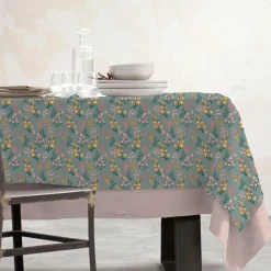 Nappe rectangulaire coton enduit (150 x 250 cm) Juliette Vert eucalyptus