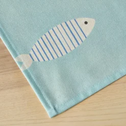 Nappe rectangulaire coton enduit (150 x 350 cm) Fish Bleue