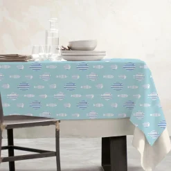 Nappe rectangulaire coton enduit (150 x 350 cm) Fish Bleue