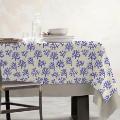 Nappe rectangulaire coton enduit (150 x 350 cm) Moorea Bleue