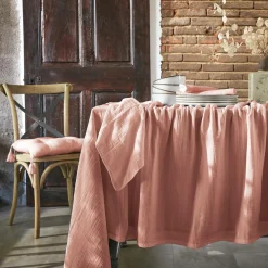 Nappe rectangulaire gaze de coton (150 x 350 cm) Gaïa Rose pêche